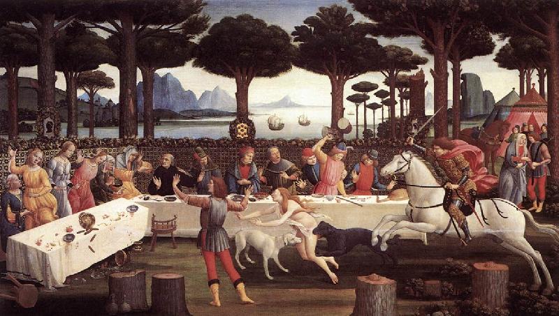 BOTTICELLI, Sandro The Story of Nastagio degli Onesti (third episode) fdgfd oil painting image